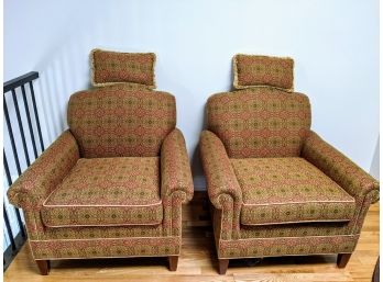 1st Pair Of Duralee & Kravet (Custom Made ) Upholstered Club Chairs With Matching Pillows