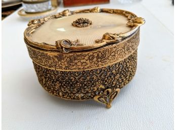 Very Decorative Vintage Glass And Brass Jewelry Container