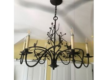 Simple And Stately, Wrought Iron 6 Bulb Chandelier - Great For Entranceway Or Dining Room
