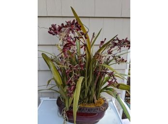 Gorgeous Orchid Floral Arrangement In Red Ceramic Pot