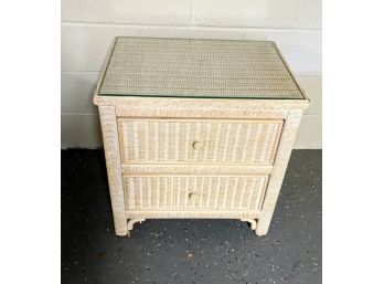 Lexington Wicker Lined Wooden Two Drawer Night Stand With Glass Top