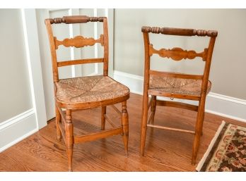 Pair Of Antique Wooden Rush Seat Chairs