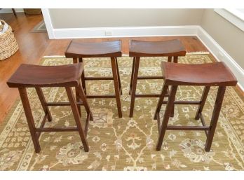 Set Of Four Wooden Counter Stools