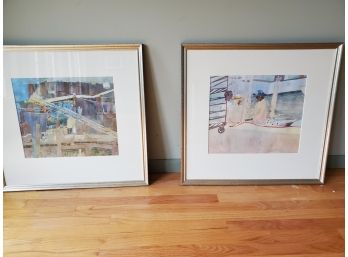 Pair Of Nautical-Themed Watercolors Signed By Artist Elisa Khachian