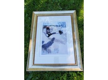 Beach / Summer-themed Vintage Framed Art Print - Girl Buried In The Sand With Dog