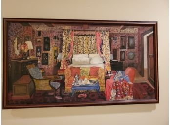 Large Original Colorful Bedroom Painting Signed By 'A. Hall'