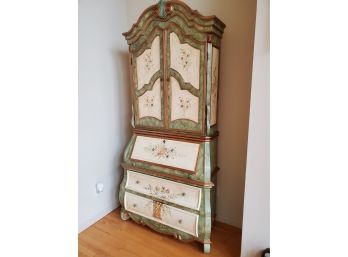 Lovely Floral Painted Secretary Desk (Greens, Golds, Ivory)