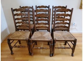 Set Of (6) Ladder-Back Side Dining Chairs - Classic Farmhouse Style