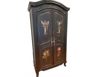 Wow! Botanical Painted Black Armoire / Cabinet