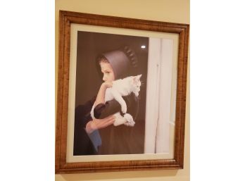 Framed Print Of Girl With White Cat