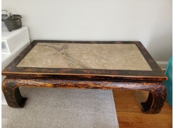 Stone Top Wood Base Oriental Style Coffee Table