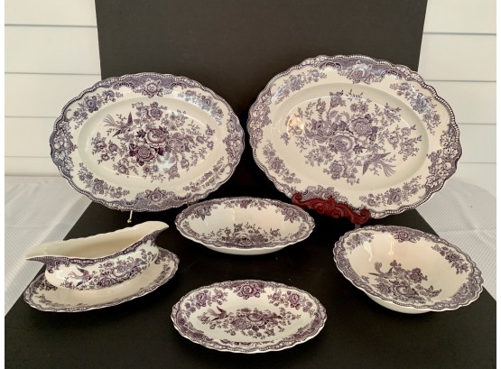 100 + Pieces Of  'Bristol' Crown Ducal China, Made In England | Purple & Cream Colors  Valued At $2500.