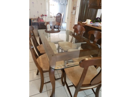 Like New Glass Top Kitchen Table With 6 Chairs, Made In Canada By Canadel Furniture Inc. Quality Pieces!