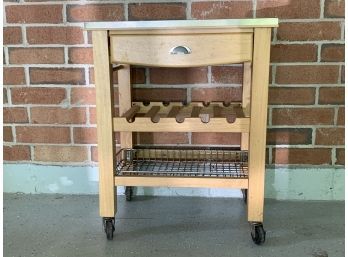Rolling Kitchen Cart With Stainless Steel Top And Wine Bottle Storage