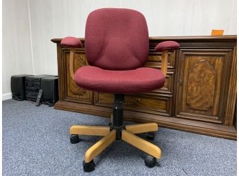 Burgundy & Wood Adjustable Desk Chair