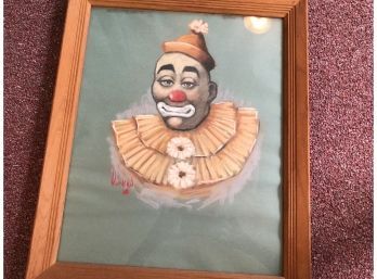 Chalk Drawing Of A Grinning Clown, Signed Duncan