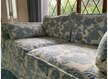 Vintage Love Seat |  Blue & White Velvet With Floral Pattern, Very Soft