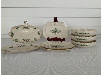 8 Lenox Holiday Serving Pieces In Beautiful Condition.