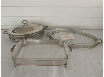 Lovely Footed Silver Plate & Glass Serving Pieces.