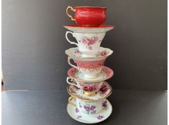 Charming Collection Of English And French Teacups & Saucers In Beautiful Condition. And That Red One!!