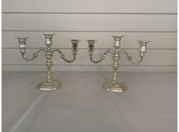 Beautiful Pair Of Weighted Silver Plated Candle Stands C. 1960. Marked BMF West Germany