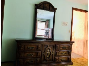 Vintage 9 Drawer Dresser With Mirror | Part Of A 4 Piece Bedroom Set Being Sold Individually