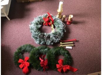 4 Christmas Wreathes, 3 Over The Door Wreath Hangers , Lenox Holiday Candle & More