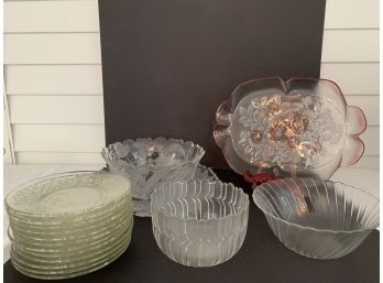 Mikasa Rose Pattern Walther Crystal Platter(west Germany) & Beautiful Assorted Tabletop Frosted Glassware