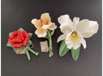 Two Exquisite Capodimonte & 1 Limited Edition Franklin Porcelain Flowers