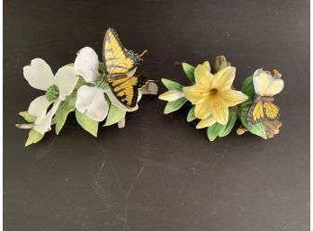 2 Lovely Vintage Porcelain Pieces Featuring Flowers & Butterflies. 1 1982 Franklin Porcelain, 1 Seymour Mann