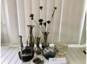 Pewter And Glass Decor/ Vases