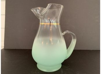 Blendo! Mid-Century Modern Frosted Glass, Mint Green Ice Lip Pitcher 10'
