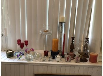 Assorted Candlestick Holders, Votives, Candles
