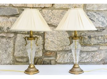 Pair Of Waterford Crystal And Brass Table Lamps