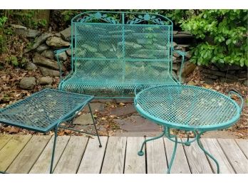 Outdoor Iron 2 Seat Glider, 2 End Tables
