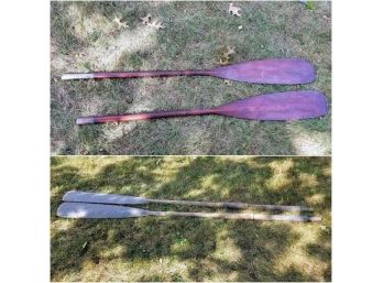 2 Sets Of Oars; Antique Double Sided Paddle & Pair Of 82' Row Boat Oars (SF23/24)