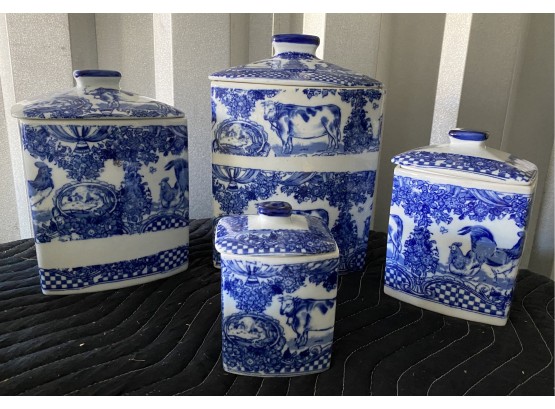 Victoria Ware Ironstone Blue And White Canisters