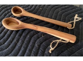 Two Hand Carved Apple Wood Spoons By Roger Russel