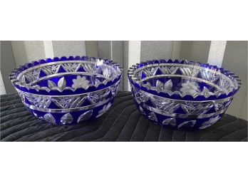 Pair Of Gorgeous Blue Cut To Clear Bowls