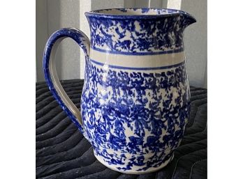 Blue And White Signed Pottery Pitcher
