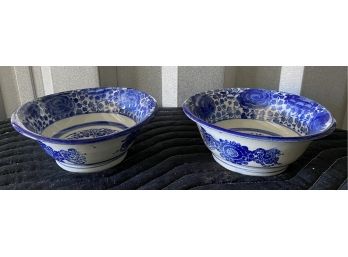 Two Blue And White Ceramic Bowls