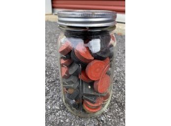 Jar Of Vintage Checkers And Dominos