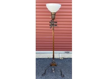 Antique Iron And Wood Floor Lamp