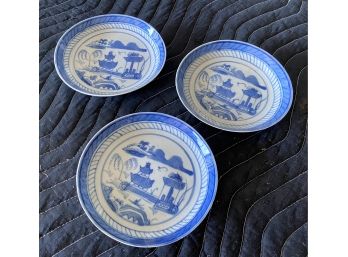 Three Blue And White  Plates