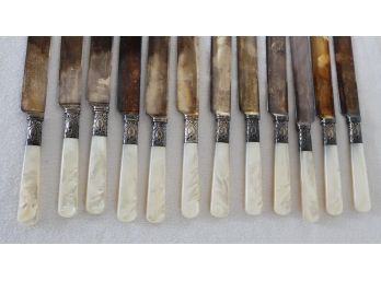 12 Beautiful Sterling & Mother Of Pearl Knives