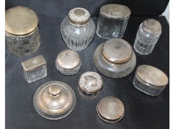 Collection Of Perfume Bottles & Dresser Jars, Including Sterling Silver