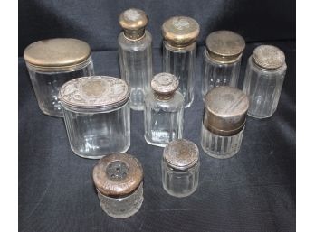 Collection Of Vintage Perfume Bottles & Dresser Jars, Including Sterling Silver