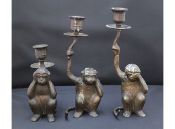 Cool Trio Of Monkeys 'See No Evil, Hear No Evil Speak No Evil'  Taper Candle Holders