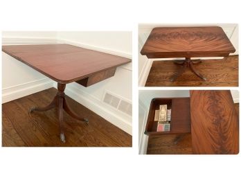 Antique Flame Mahogany Swivel Game Console Table