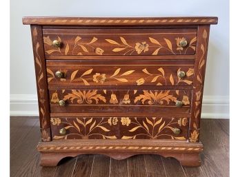 Rare Handmade Vintage Inlaid Floral Chest Of Drawers